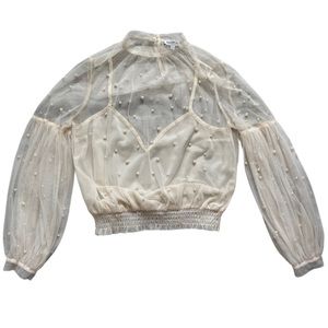 Cream Pearl Long sleeve Blouse